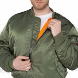 front of alpha ma1 flight jacket sage green