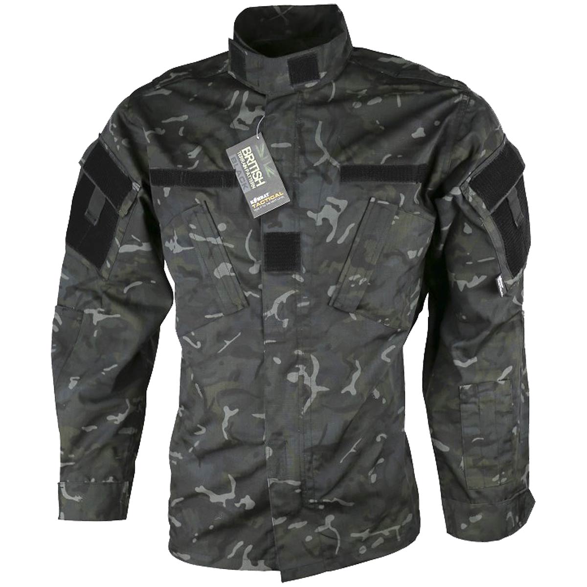 front view of kombat tactical acu assault shirt btp black