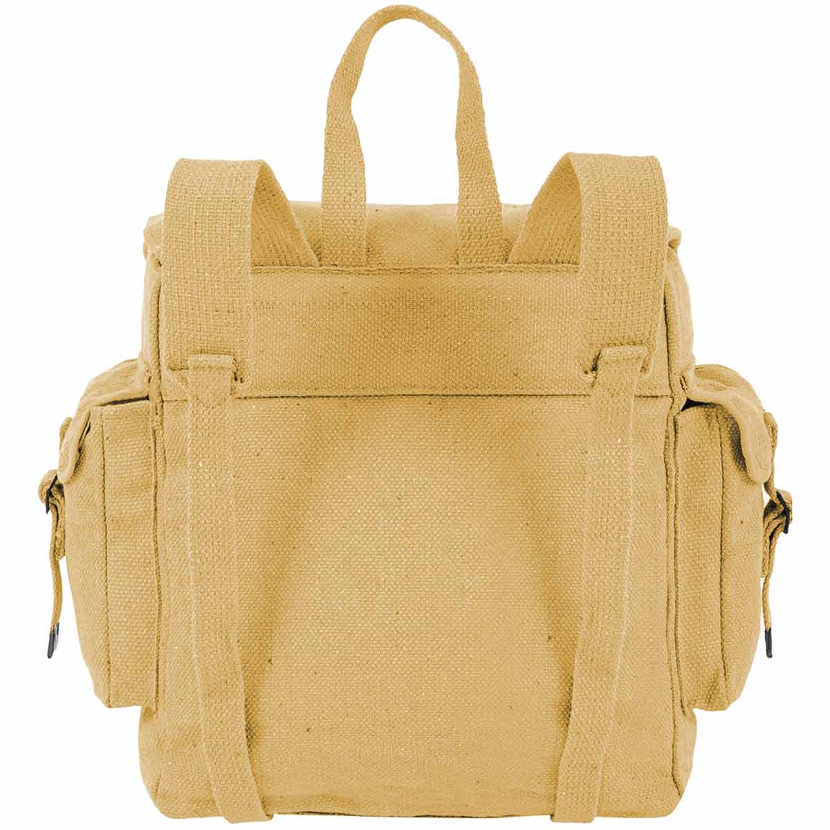 rear of canvas webbing backpack beige