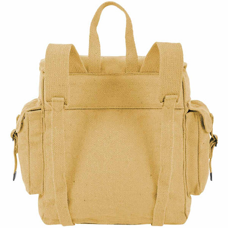 rear of canvas webbing backpack beige