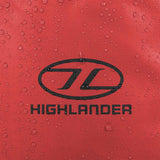 highlander logo on waterproof red duffel bag