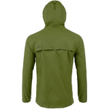 rear of olive green highlander waterproof stow & go jacket