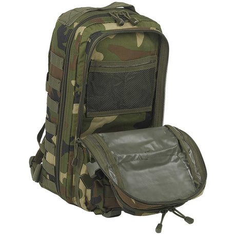inner mesh pocket molle assault pack 20l woodland camo mil tec