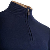jack pyke ashcombe zipknit pullover navy blue jumper contrast neck knitwear lambswool