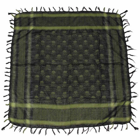 mfh shemagh black olive with skull print