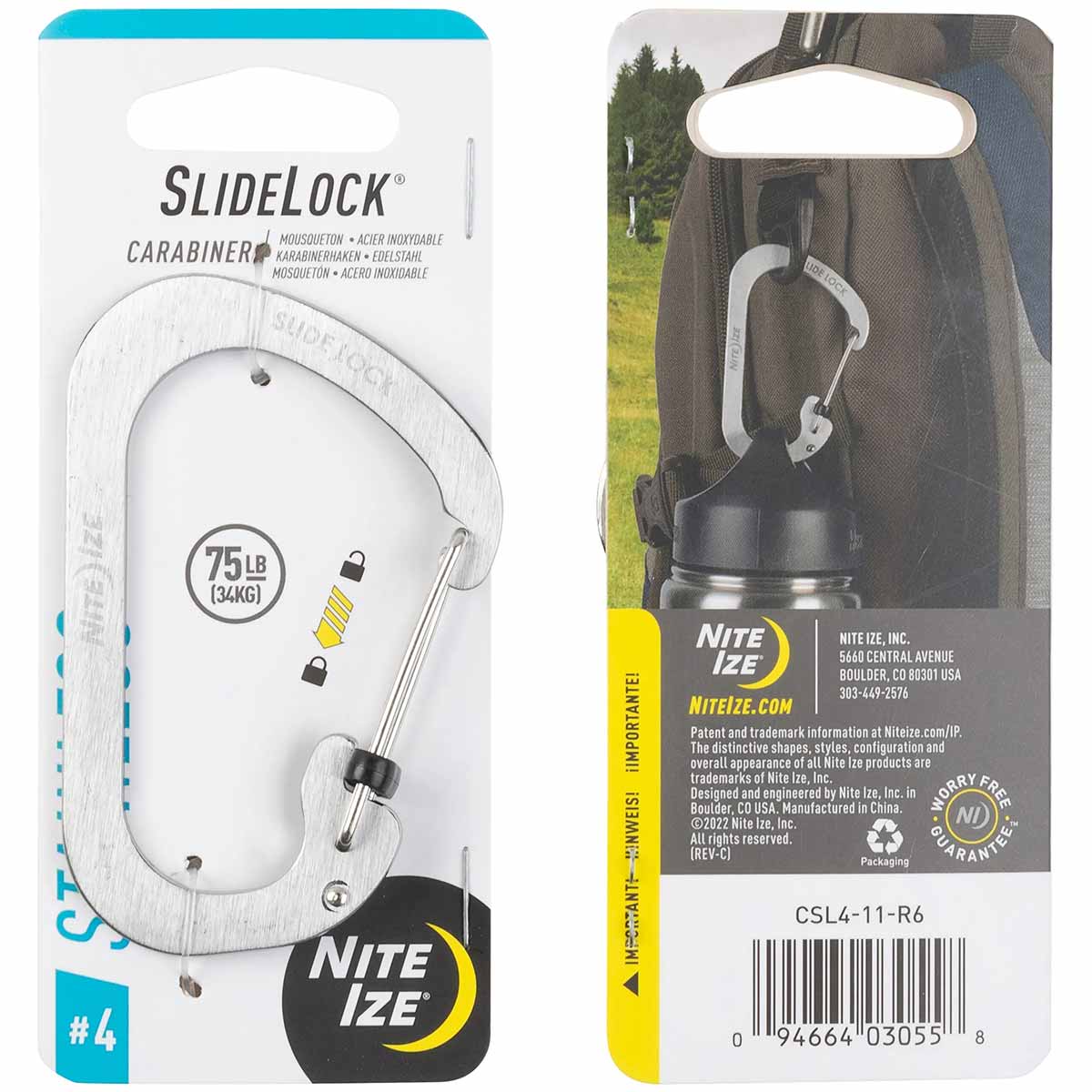 niteize slidelock carabiner stainless steel silver no4 75lb 34kg