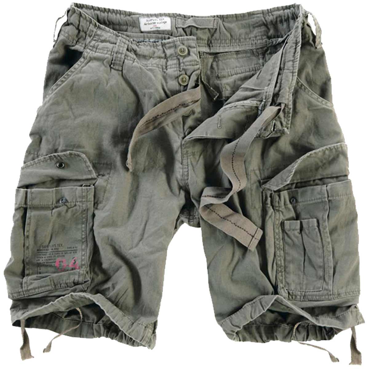 front of surplus airborne vintage shorts olive