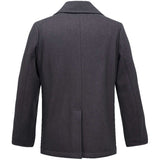 rear of grey brandit pea coat