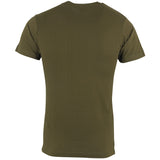 rear of olive green military style plain tshirt