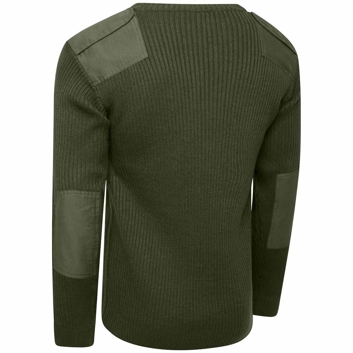 view of olive green army commando crew neck jumper