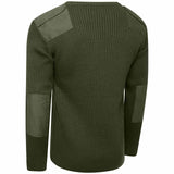    view of olive green army commando crew neck jumper