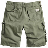 rear view of olive green surplus raw vintage trooper shorts
