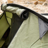 rolled up entrance to snugpak 3 man scorpion tent olive