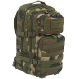 side angle of woodland camo mil tec molle assault pack 20L