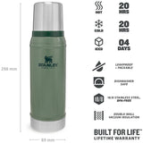 slanley classic vacuum bottle flask hammertone green specifications 750ml