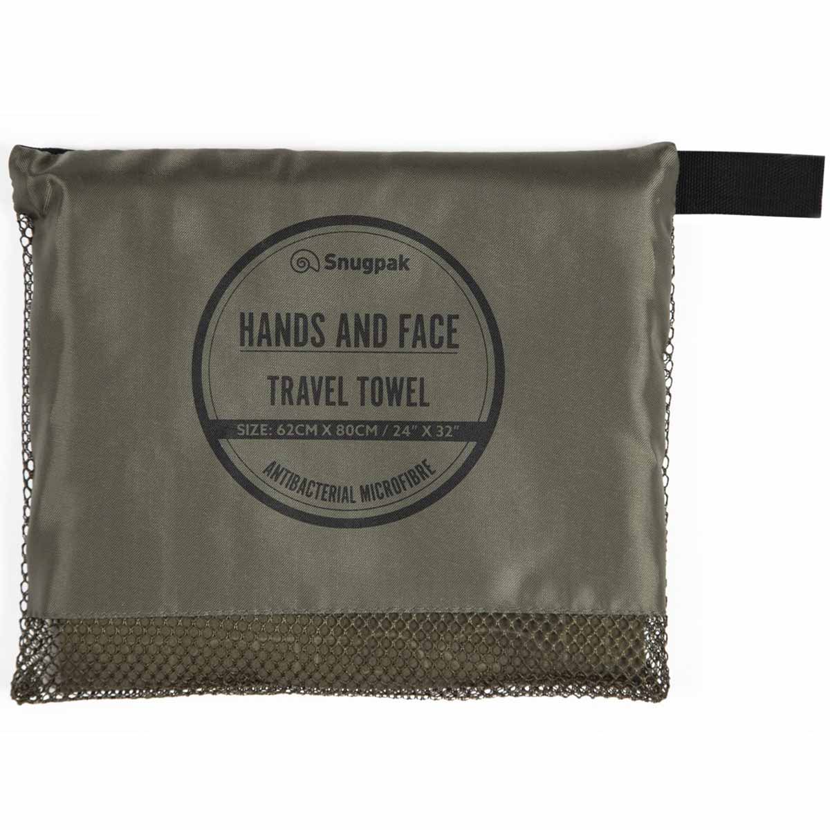 bag snugpak hands and face travel towel olive green