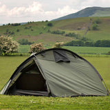 snugpak olive green bunker 3 man tent grass open