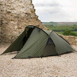 snugpak olive scorpion 3 man tent pitched with open flysheet