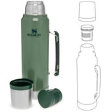 flask stainless steel stanley classic vacuum bottle hammertone green 1l
