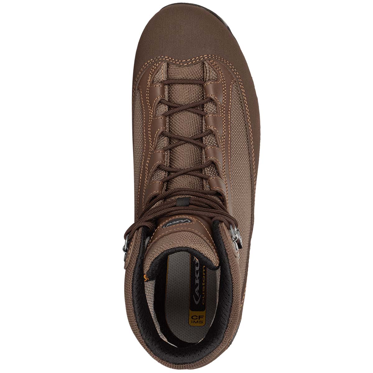 top view of brown aku pilgrim ds combat boot