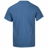 rear of indigo blue tshirt
