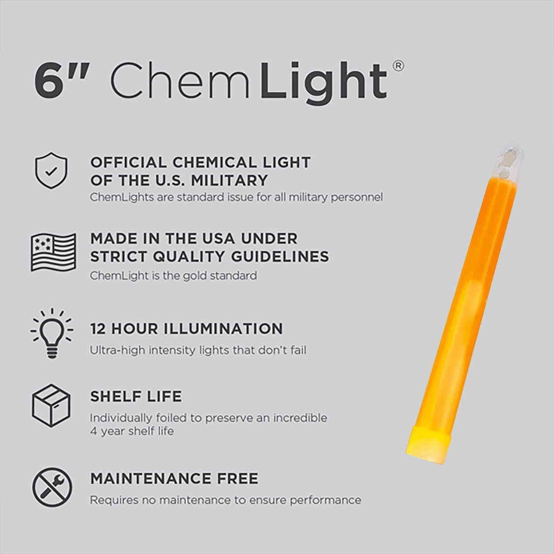 Cyalume Military Chemlight Lightstick 12 Hour 6” Orange | Military Kit