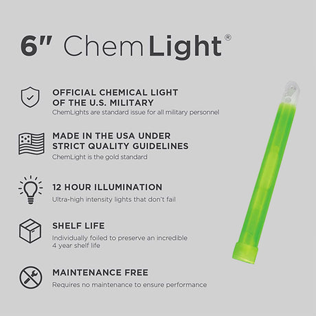 12 hour 6 inch cyalume military green chemlight lightstick information