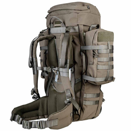 90 litre highlander pinnacle rucksack ranger green rear side angle