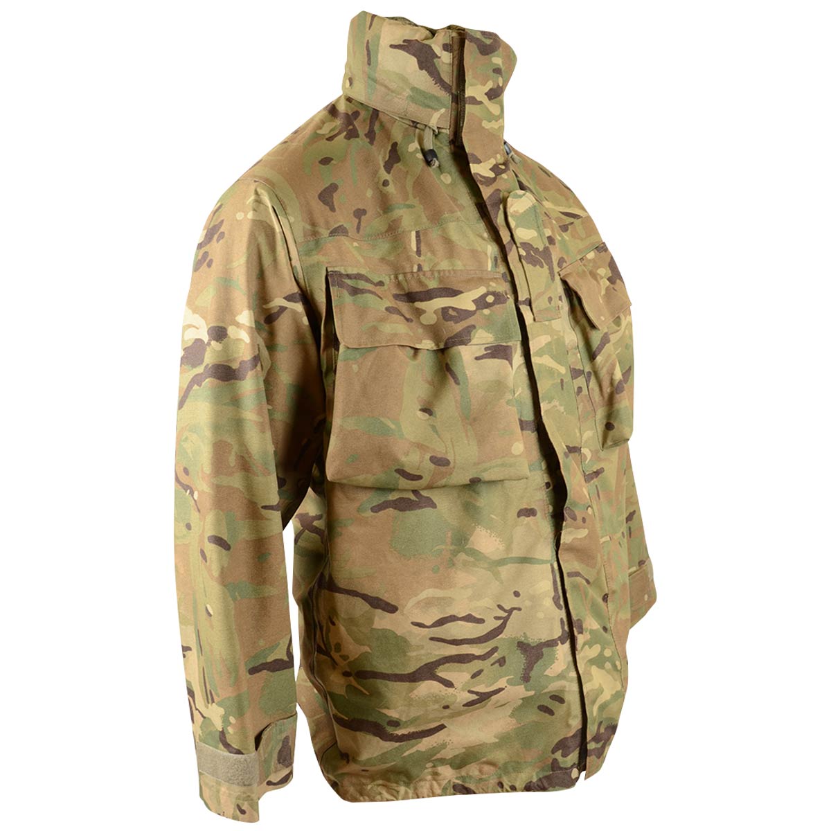angle view british army mvp waterproof jacket with pockets mtp camo grade 1