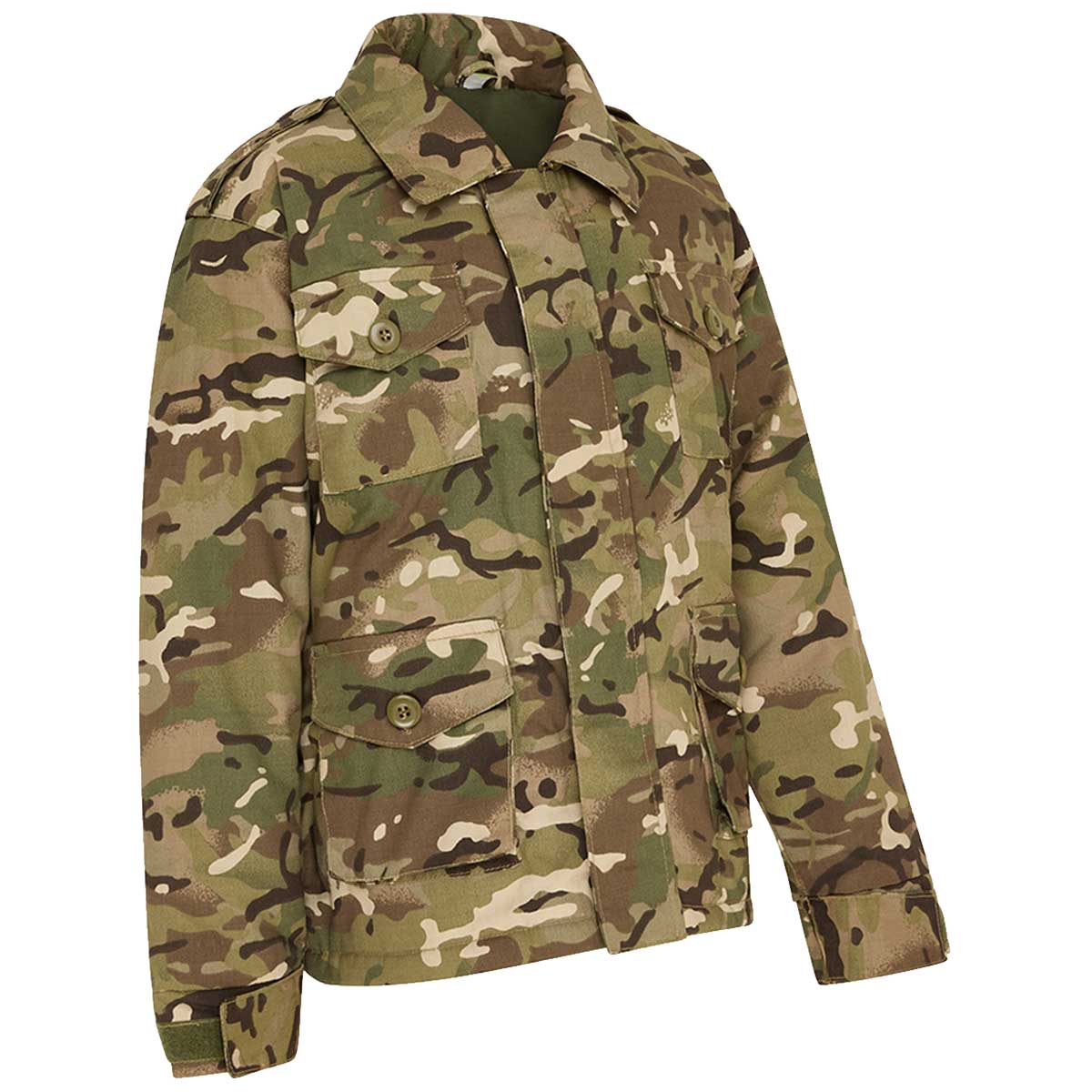 angle view of kombat kids btp camo combat jacket