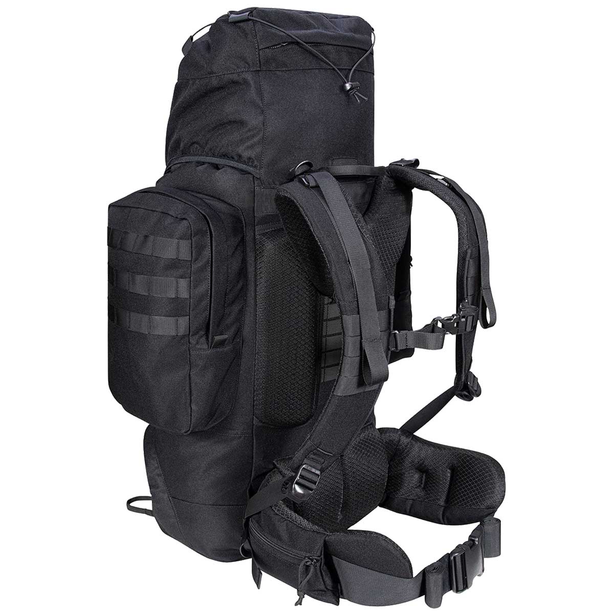 angled rear view of highlander forces elite pack 66l black