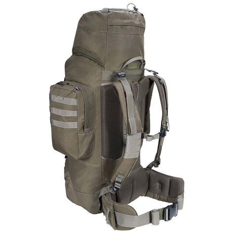 angled rear view of highlander forces elite pack 88l ranger green