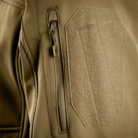 arm pocket on stoirm coyote tan tactical softshell jacket