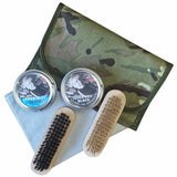 black boot polishing kit with camouflage pouch