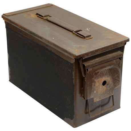 british army issue used brown 50 cal used ammo box with folding handle