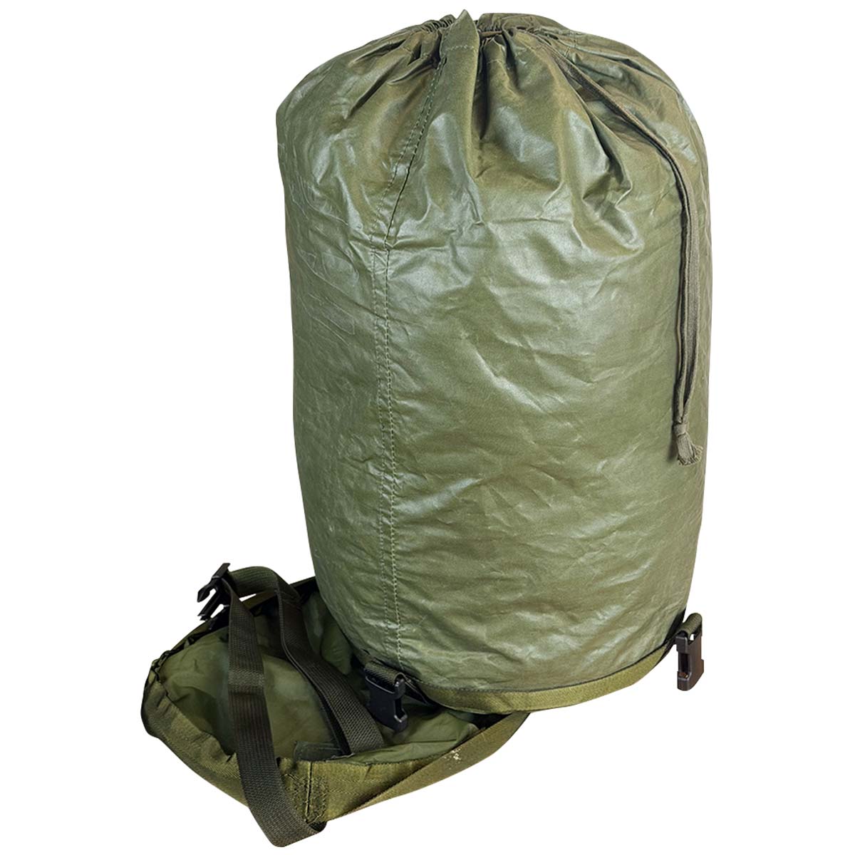 british army olive sleeping bag compression sack with lid off
