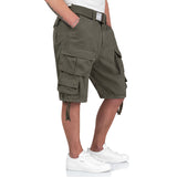 cargo pockets and drawstring on olive surplus division shorts