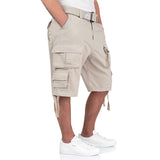 cargo pockets and drawstring on white surplus division shorts
