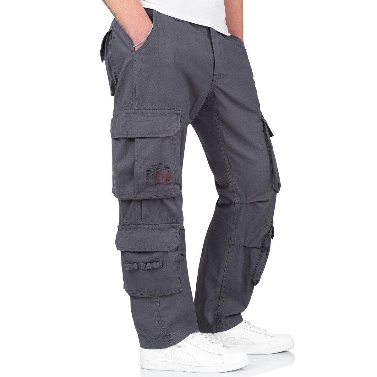cargo pockets of grey surplus airborne vintage slimmy trousers