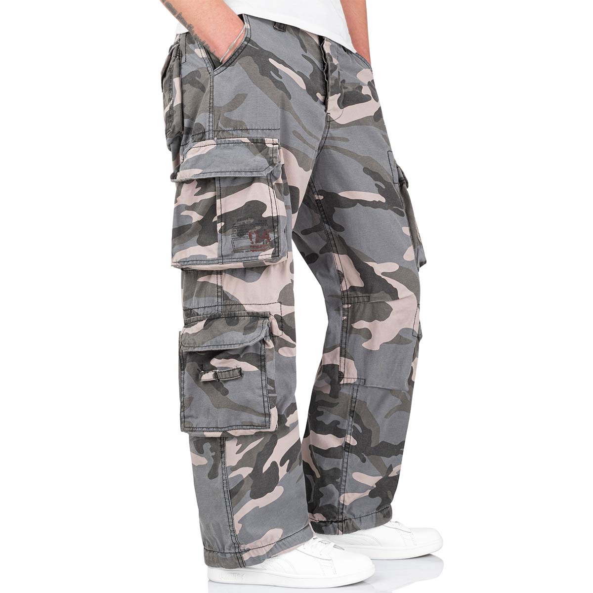 cargo pockets on night camo surplus airborne vintage trousers