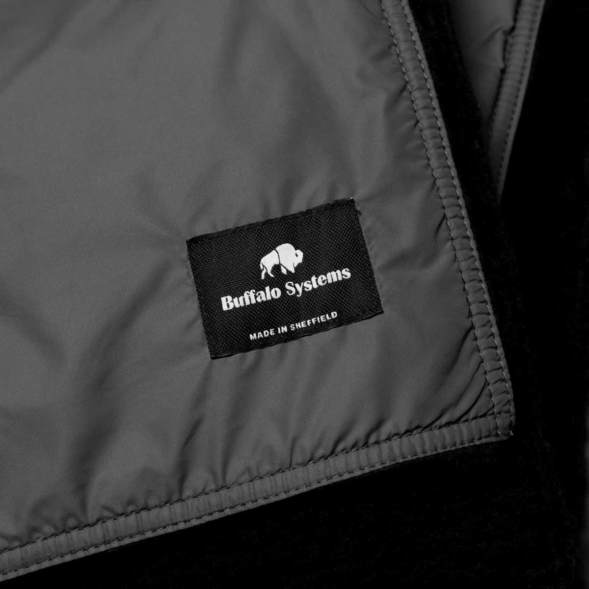 close up of black buffalo field blanket