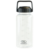 close up of highlander logo on the charcoal njord tritan bottle