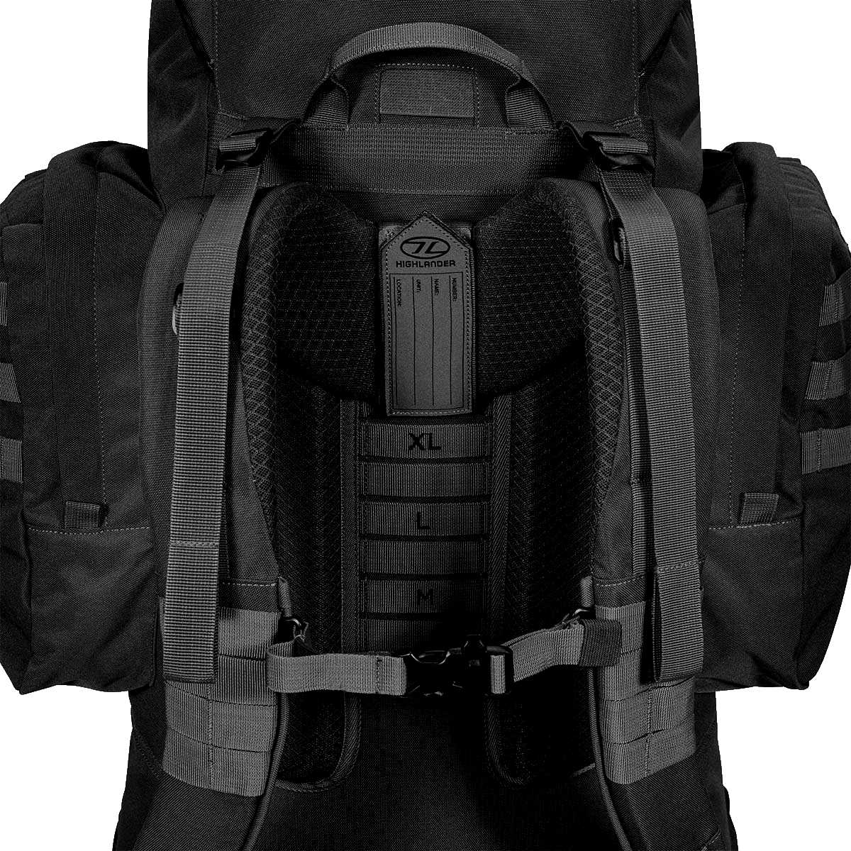 close up on straps highlander forces elite pack 88l black