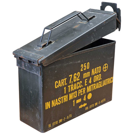 collapsible handle of used british army surplus 30 cal ammo box