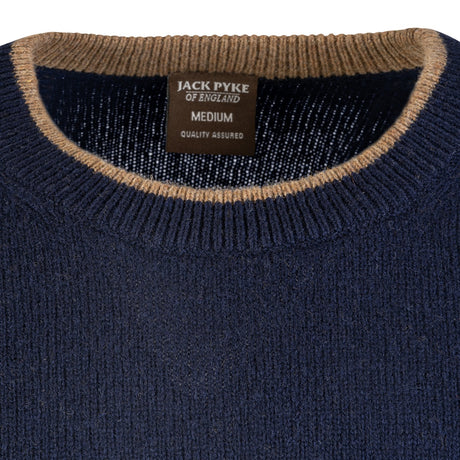contrast neck jack pyke ashcombe crewknit pullover lambswool navy blue knitwear