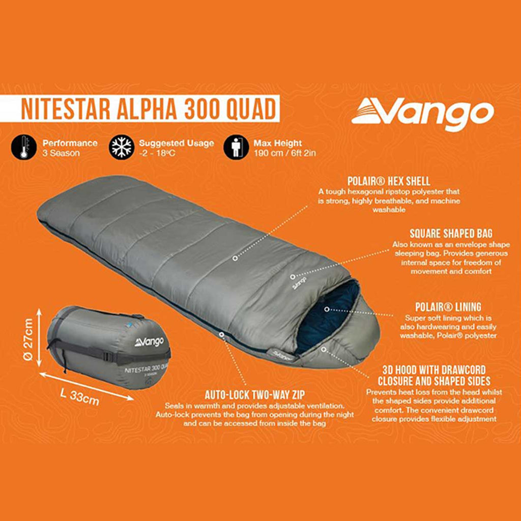 Vango Nitestar Alpha 300 Quad Sleeping Bag Fog Free Delivery