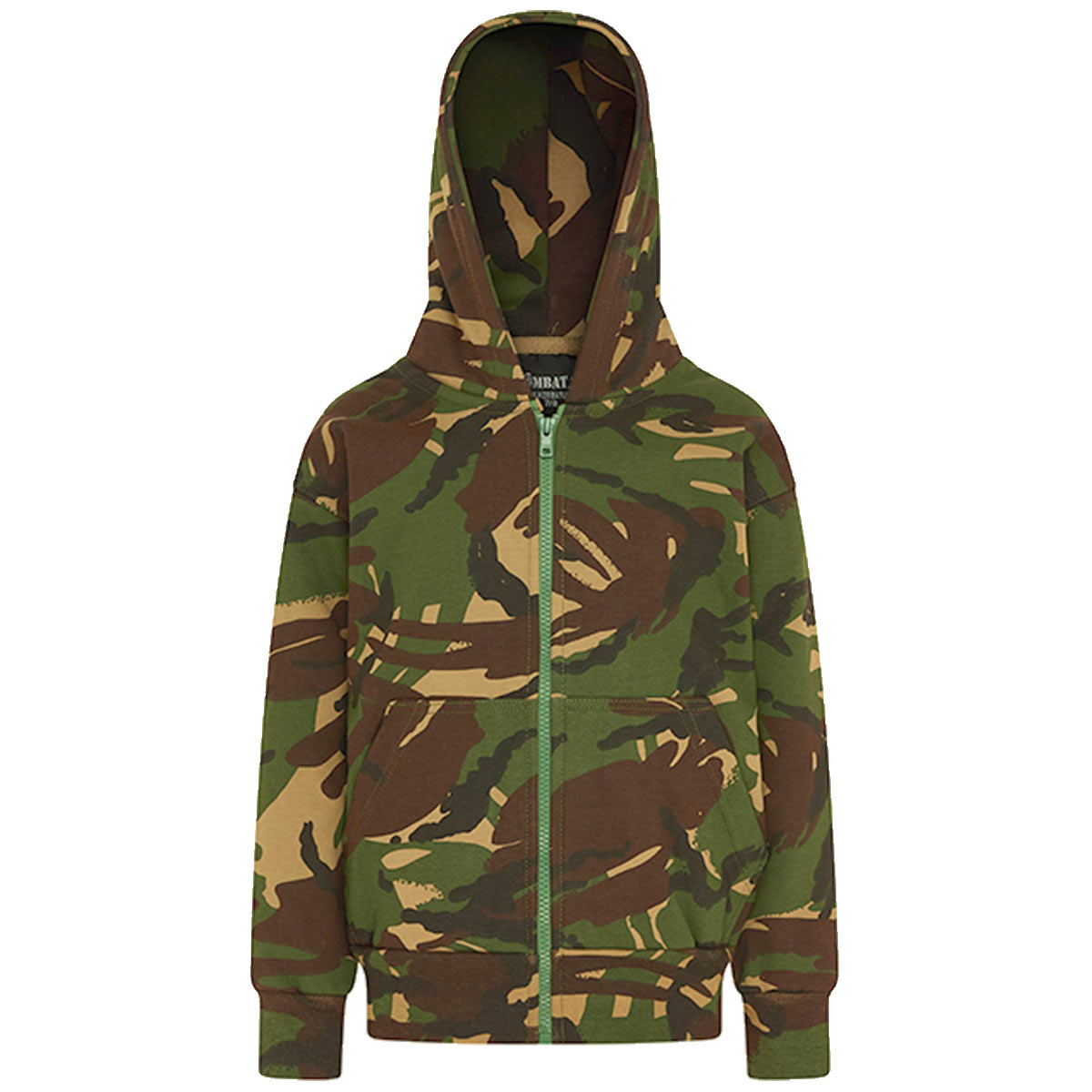 dpm camo kids kombat hoodie with hood up