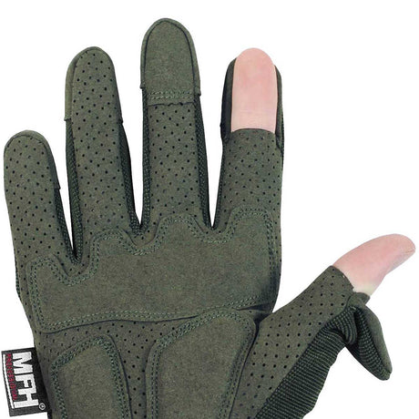 fold down index finger thumb on olive mfh action tactical gloves