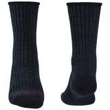front and rear view of bridgedale mens hike midweight merino comfort boot sock navy