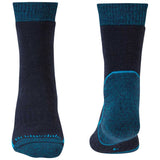 front rear of navy bridgedale explorer heavyweight merino comfort boot sock